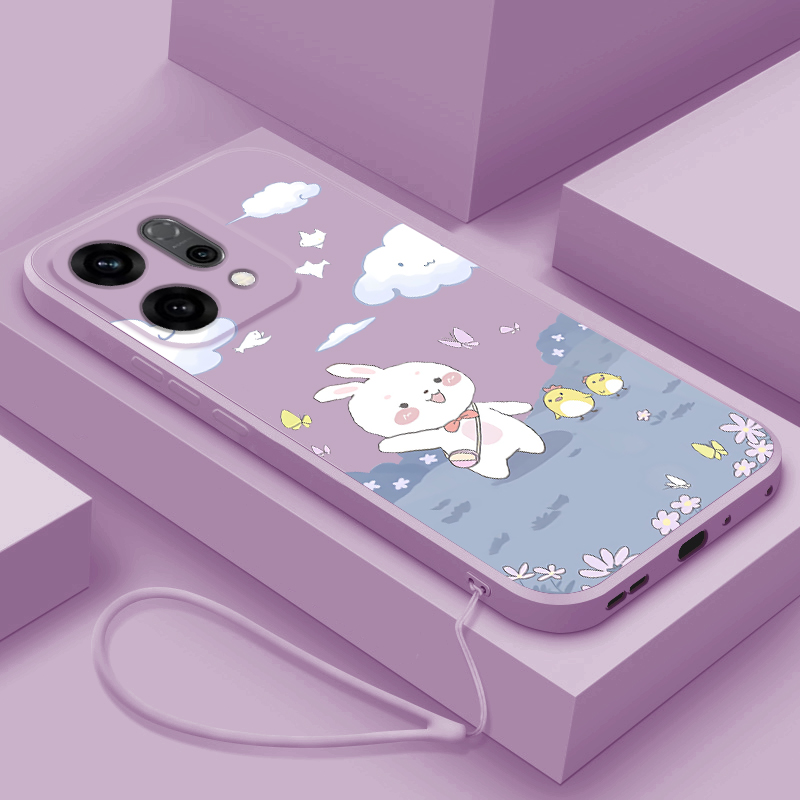 适用opporeno14手机壳新款Reno14Pro液态硅胶保护套OPPO高级感镜头全包防摔14por潮流创意外壳女款可爱兔子云