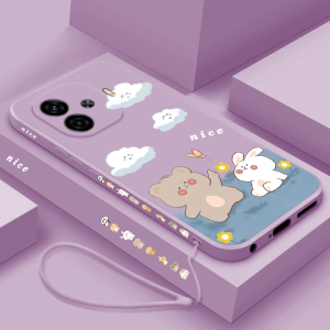 适用iQOOz9手机壳新款iqooz9x超薄液态硅胶z9turbo镜头全包防摔软壳V2352A卡通创意保护套情侣款iq00小熊小兔