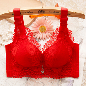 大红结婚性感本命年小胸聚拢加厚内衣女士无磁无钢圈调整型文胸