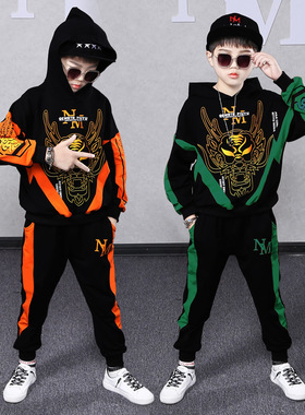 男童春装2025新款套装时尚帅儿童宽松长袖撞色卫衣中大儿童韩版潮