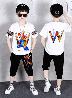 男童夏季套装2025新款韩男孩体桖洋气儿童休闲T恤两件套儿童潮装