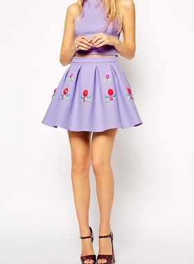 欧单余货厚空气层粉紫色钉珠蓬蓬裙伞裙迷你短半裙有加肥加大码