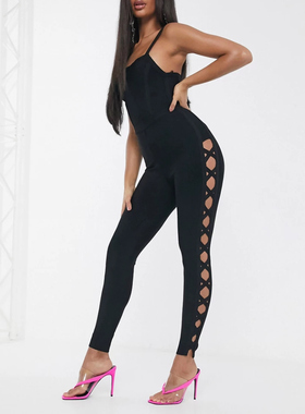 23秋季外贸出口欧版尾货黑色弹力针织高个子紧身吊带连衣裤瑜伽服