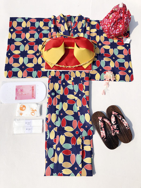 全棉出口日本和服浴衣万花筒樱花几何夏日祭可爱迷人体验异国情调
