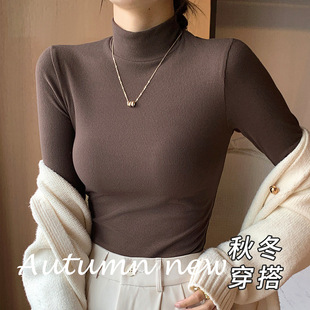 针织打底衫半高领女士内搭新款洋气中领秋衣套头长袖女秋冬黑白色