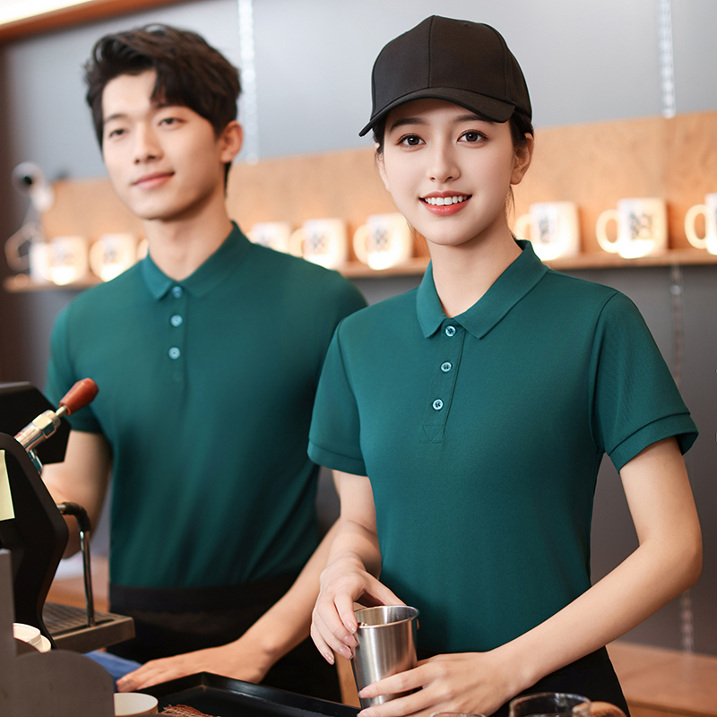工装polo衫冰丝奶茶店工作服定制短袖夏季薄款餐饮服务员t恤餐厅