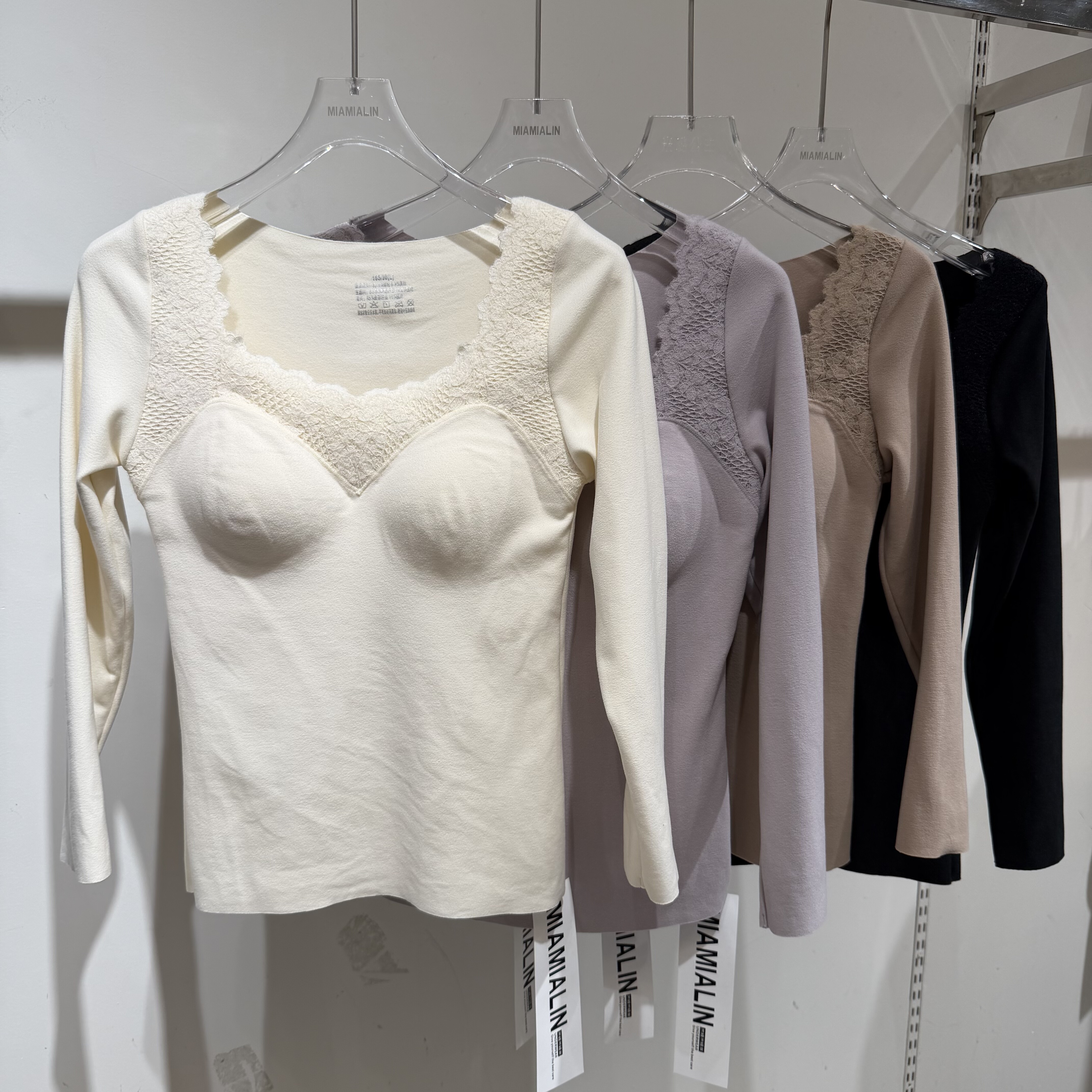 秋冬保暖双面绒内衣单件上衣女带胸垫加绒加厚内搭蕾丝长袖打底衫