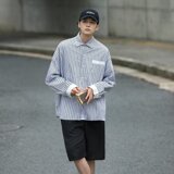 2025秋季新款cityboy竖条纹衬衫日系宽松长袖衬衣外套男C6034-P28，男装衬衫，星座1703A-1