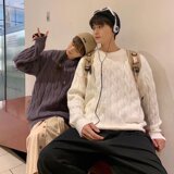 21年秋冬厚款宽松韩版潮流纯色港风圆领休闲情侣针织衫Y8920-P35，男装针织衫/毛衣，星座1703A-1