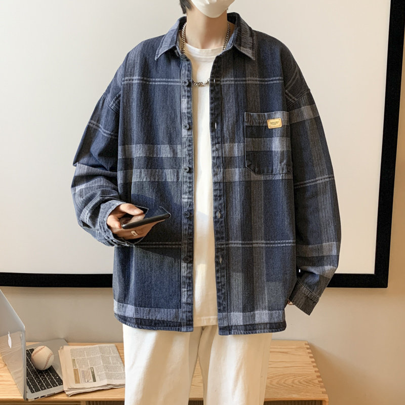 日系复古格子衬衫男长袖韩版宽松衬衣帅气百搭休闲外套CS12-P28,男装衬衫,星座1703A-1