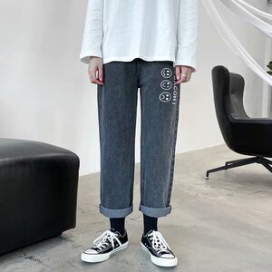 2025春秋主推现货港风宽松韩版潮流笑脸直筒网红牛仔裤KN903-P30图片