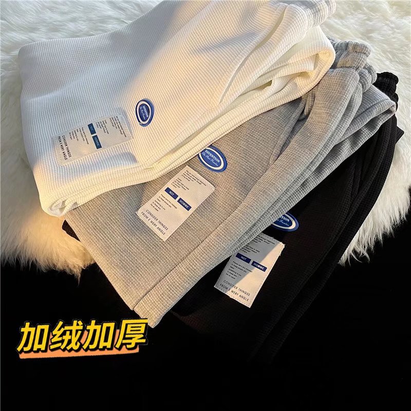 华夫格裤子男冬季大码运动宽松直筒休闲裤潮牌卫裤7055加绒-P35,男装休闲裤,星座1703A-1