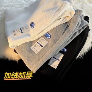 华夫格裤子男冬季大码运动宽松直筒休闲裤潮牌卫裤7055加绒-P35图片