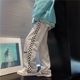 2025秋季新款小众高级感棋盘格裤子高街ins潮格子阔腿裤KZ24-P28，男装休闲裤，星座1703A-1