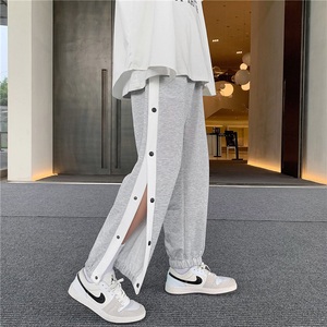 2025春季新款全开纽扣长裤篮球运动裤排扣裤子高街束脚裤KZ11-P25,女装休闲裤,星座1703A-1