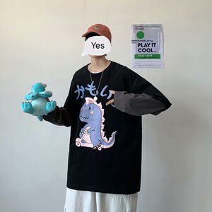 2025春秋新款小恐龙印花t恤圆领上衣复古宽松内搭打底衫 T671-P26图片
