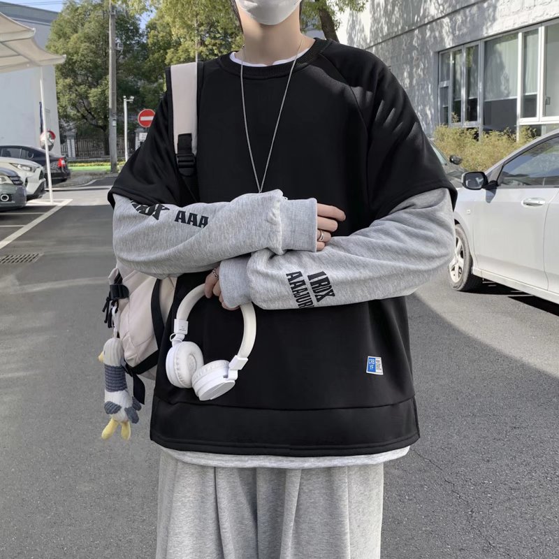 2025春秋季新款假二件卫衣男百搭宽松套头圆领上衣外套W005-P30,女装短外套,星座1703A-1