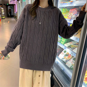 21年秋冬厚款宽松韩版潮流纯色港风圆领休闲情侣针织衫Y8920-P35图片