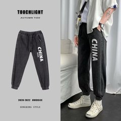 Spring printed pants men's trendy jeans loose Leggings men's Korean trendy Leggings