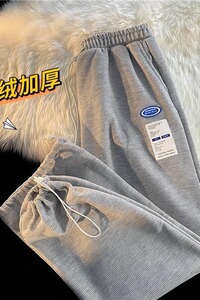 华夫格裤子男冬季大码运动宽松直筒休闲裤潮牌卫裤7055加绒-P35图片