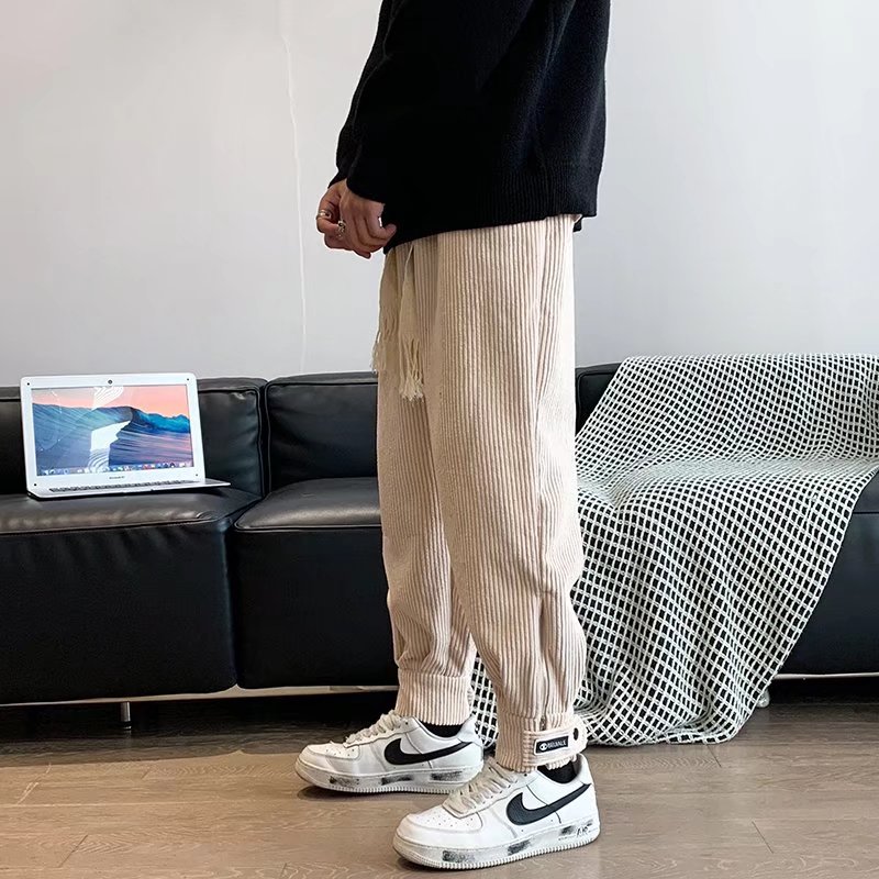 2025秋新款灯芯绒休闲裤百搭卫裤直筒羊羔绒条纹裤子21K3019-P35,男装休闲裤,星座1703A-1