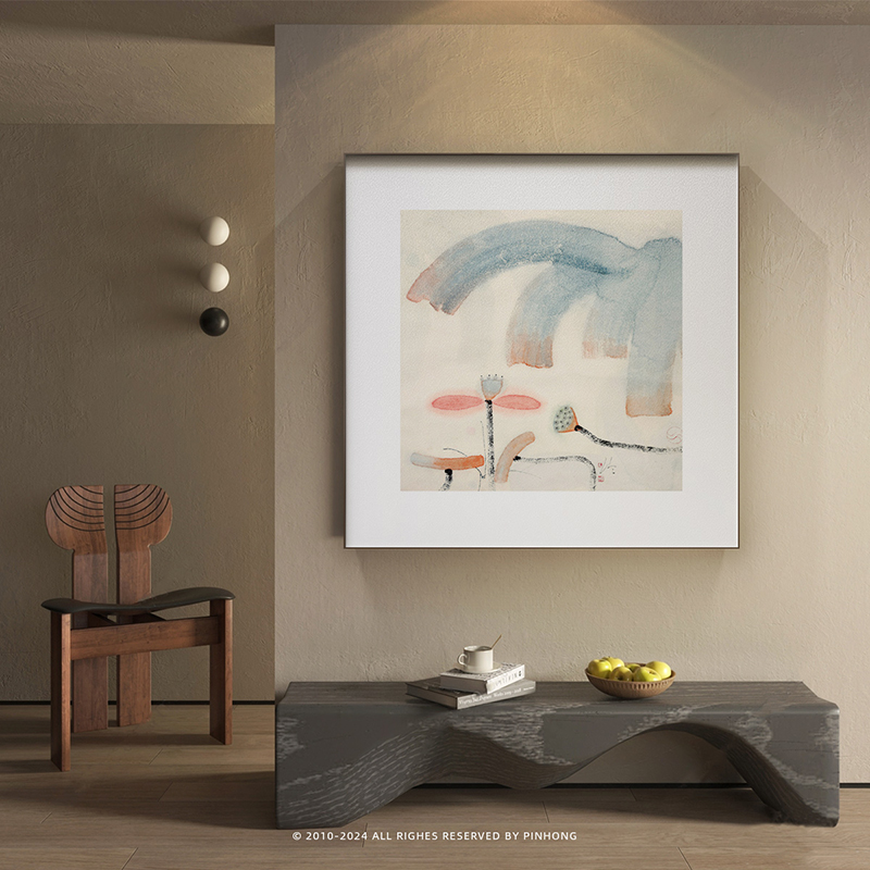 PINHONG 现代新中式装饰画客厅挂画荷花茶室组合画走廊玄关壁画