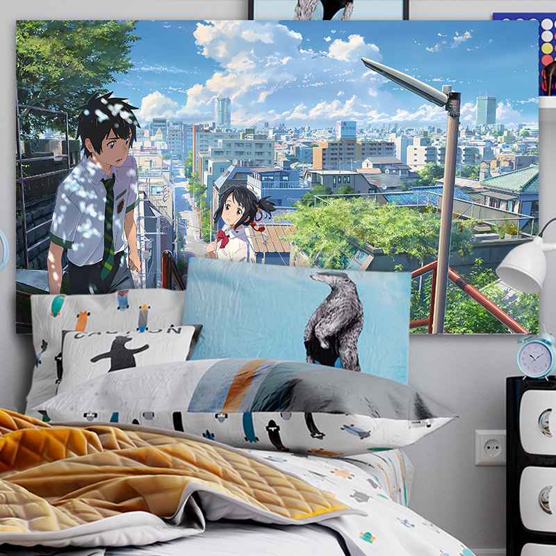 新海诚动漫风景海报墙贴纸你的名字宿舍卧室壁画背景装饰来图定制
