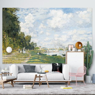 莫奈海报墙贴艺术油画世界名画杏花星空客厅床头背景墙贴纸自粘