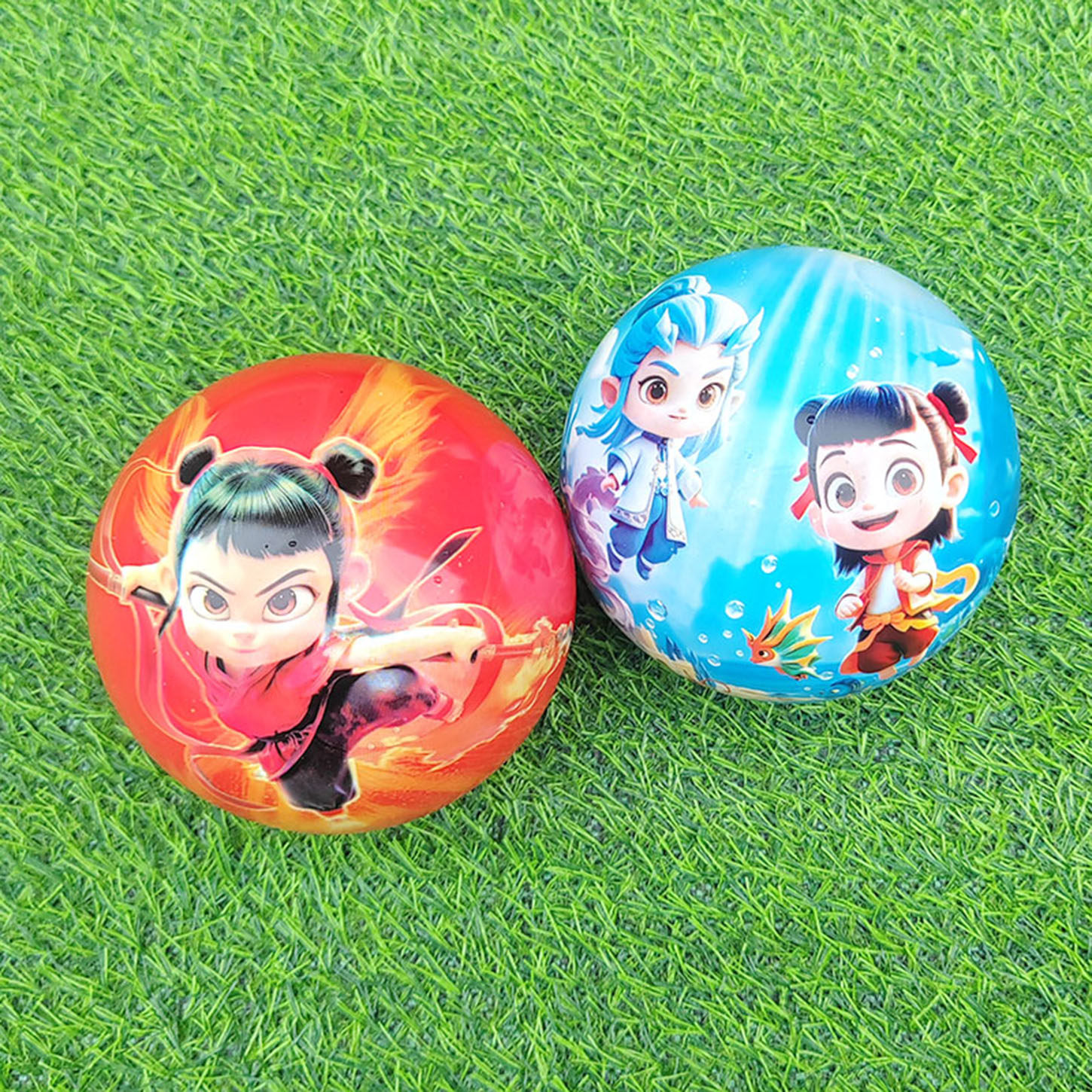 幼儿园皮球彩印哪吒图案玩具伊诺特6寸春夏秋冬十二生肖拍拍球