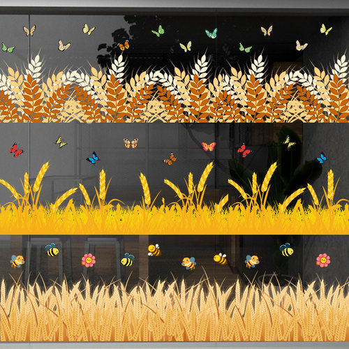 田园风麦穗踢脚线UV静电贴画