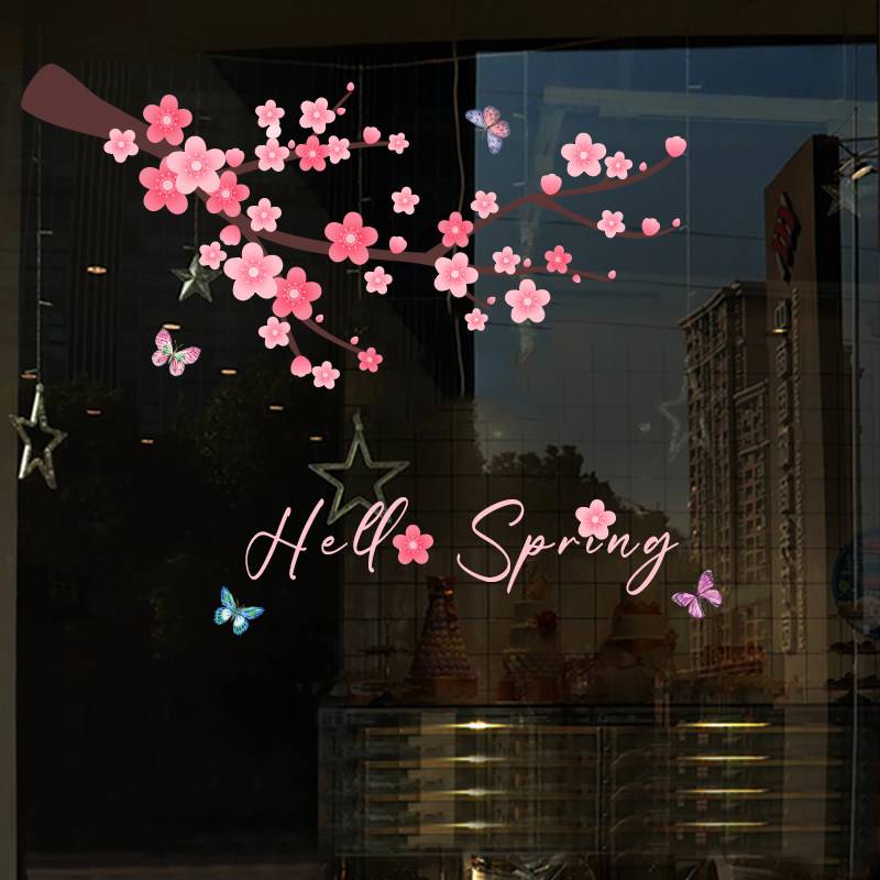 春天樱花双面玻璃贴画