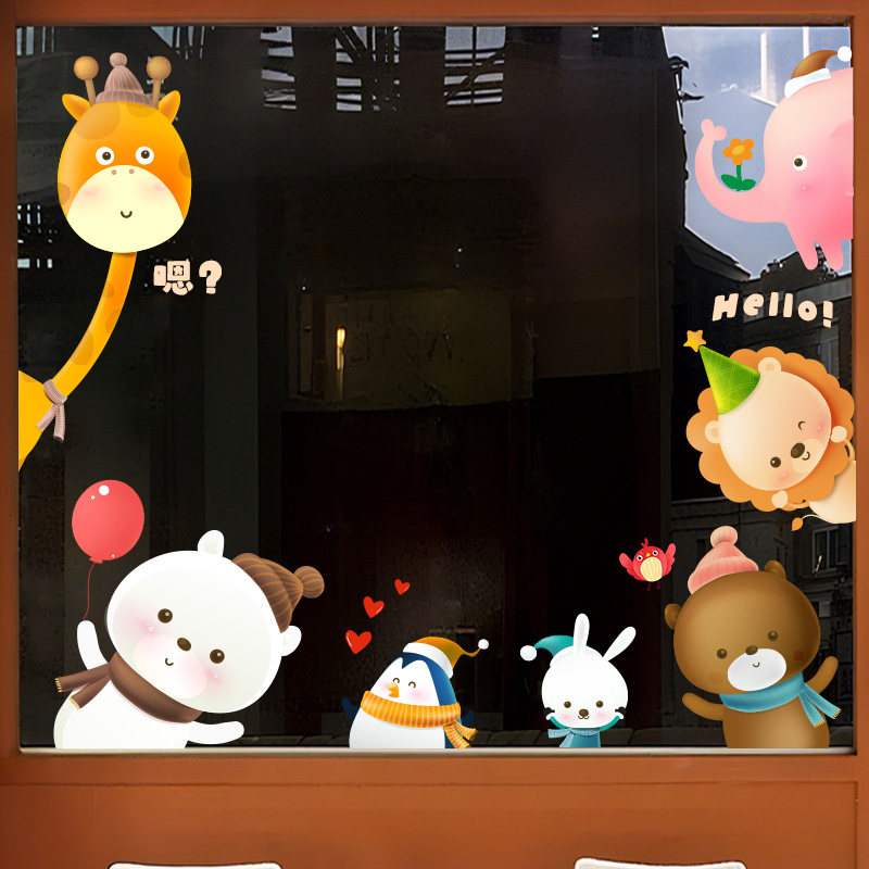 卡通动物玻璃装饰画UV静电