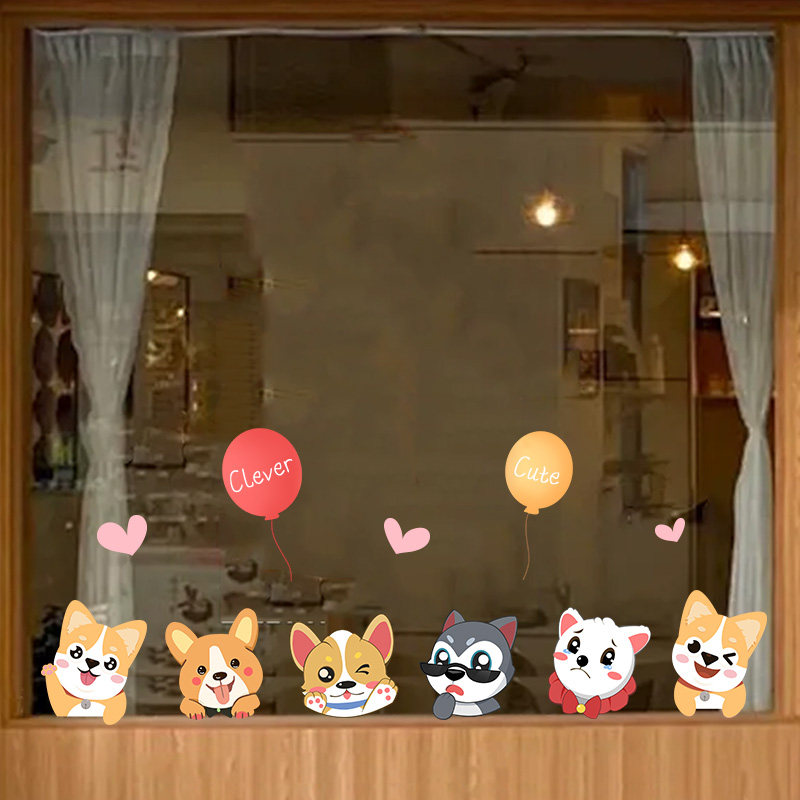 宠物店可爱小狗透明玻璃贴画