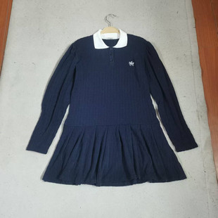 高品质日单出货晚处理包邮秋季女装翻领拼色长袖提花臀围长袖衣裙