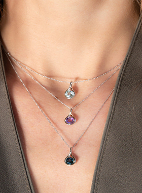 天然紫水晶吊坠纯银托帕石项链