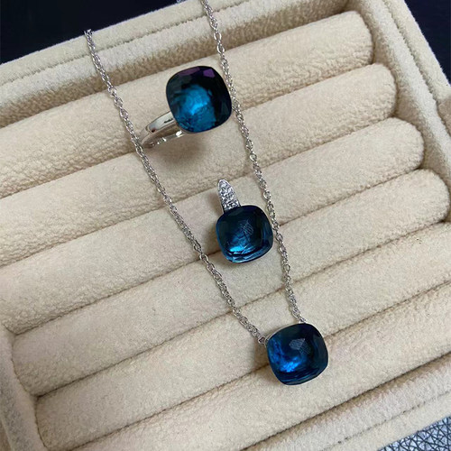 天然托帕石戒指纯银宝石项链