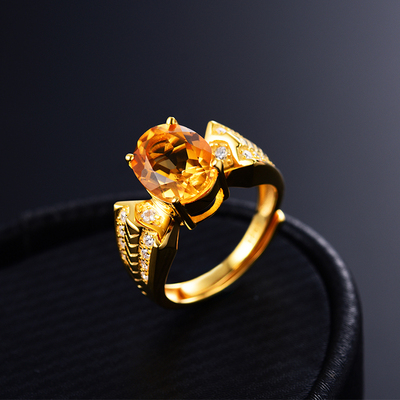 纯银招财彩色宝石黄水晶戒指