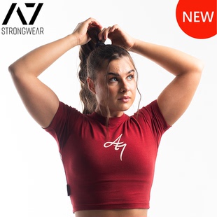 力量举健身透气 GRIP防滑T恤女士露腰红玫瑰美国进口短袖 BAR