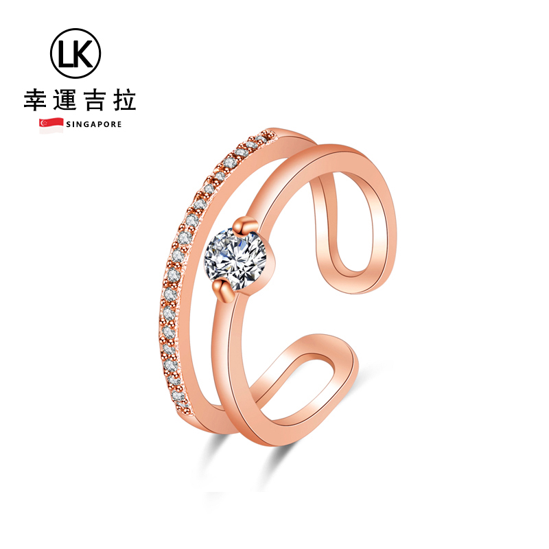 新加坡设计师品牌 幸运吉拉轻奢玫瑰金戒指双层开口可调节大小ims