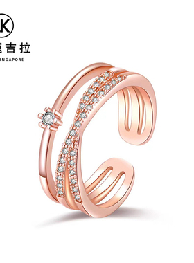 【新加坡品牌】幸运吉拉个性交叉线三层开口戒指女时尚百搭可调节