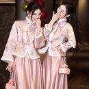 婚礼粉色姐妹团旗袍国风高级感平时可穿女 2025新款 中式 伴娘服长袖