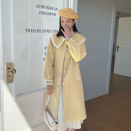 冬季韩系2025新款气质毛呢粉色大衣赫本风小个子加绒加厚外套女