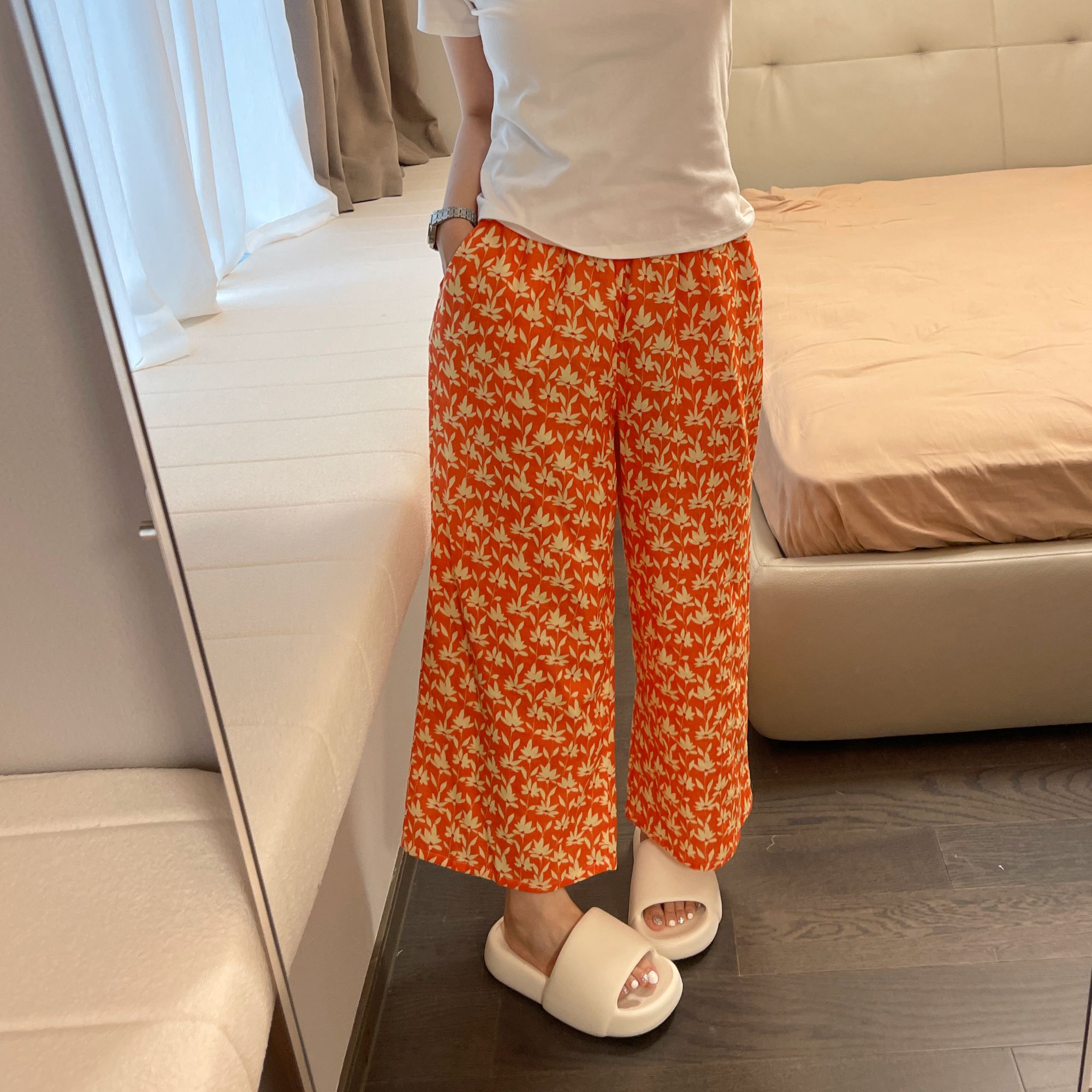 禾昊【单独睡裤】纯棉双层纱亲肤透气居家睡裤八分裤遛弯裤可外穿