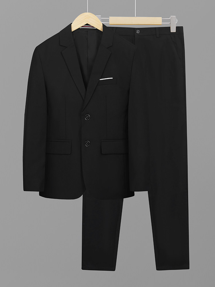 SUIT SUIT MENS SPRING AND AUTUMN THIN KOREAN VERSION BUSINESS SLIM SOLID COLOR CASUAL PLUS SIZE WHITE SUIT TWO-PIECE TREND