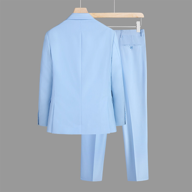 CASUAL SUIT SUIT MENS KOREAN VERSION SLIM BUSINESS FORMAL WEAR GROOM BEST MAN WEDDING DOUBLE SLIT SUIT TWO-PIECE TREND
