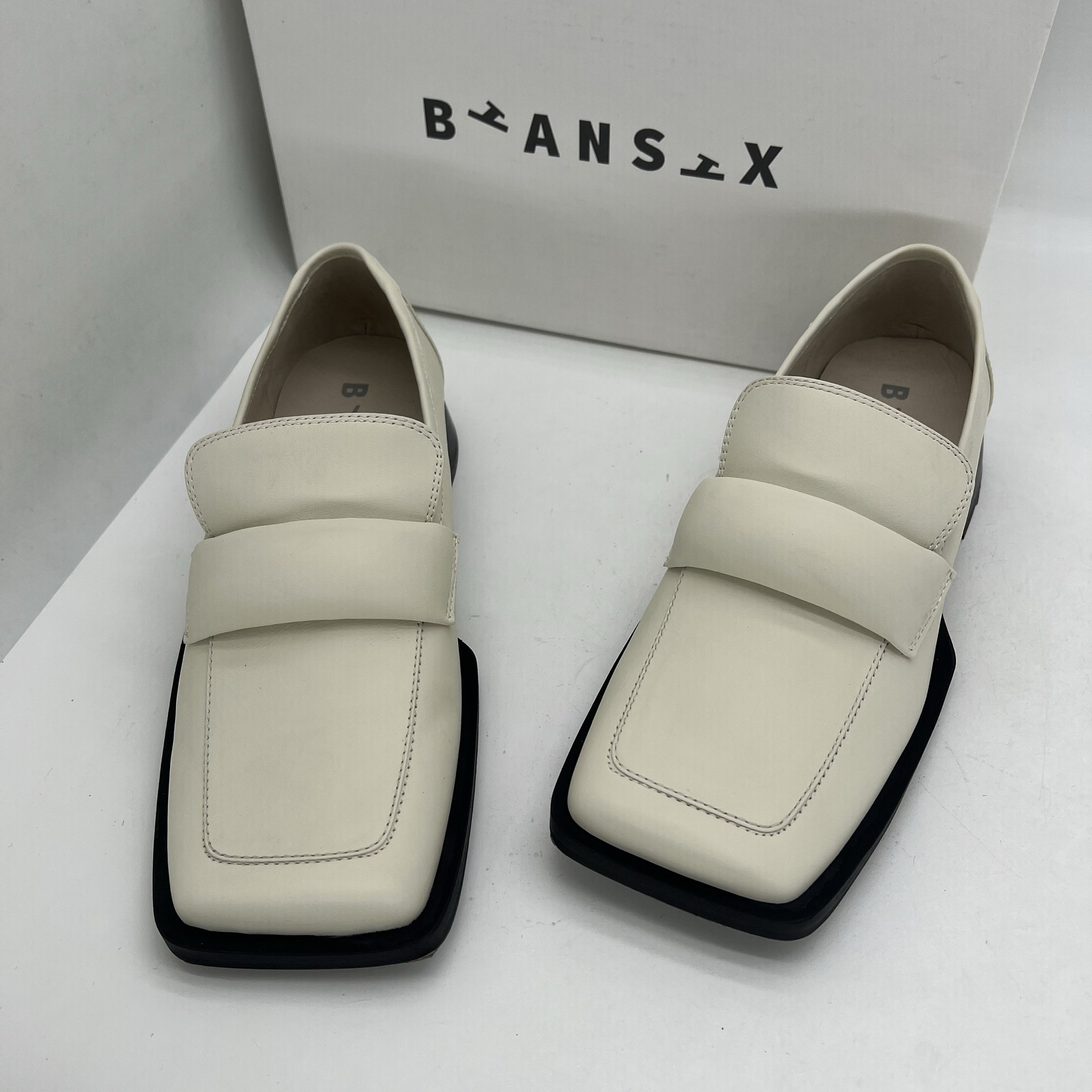 Biansix便鞋式品牌撤柜真皮休闲一脚蹬乐福鞋厚底时尚方头懒人鞋