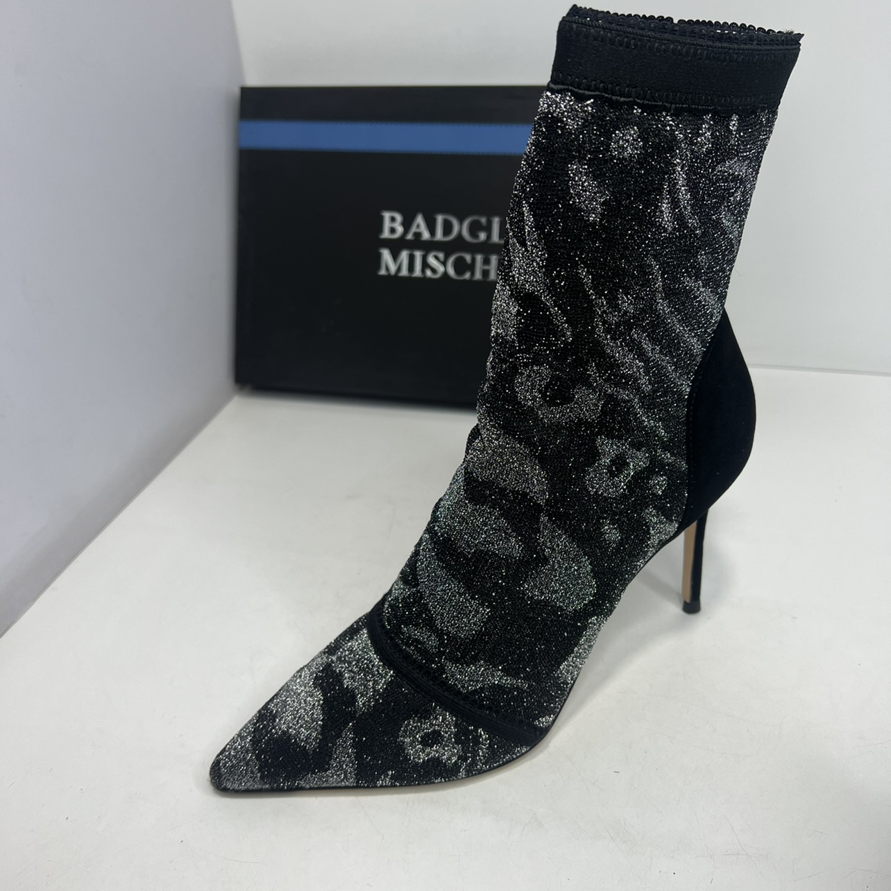 Badgley Mischka 巴吉利米詩(shī)卡專柜撤柜真皮拼接網(wǎng)紗高跟氣質(zhì)踝靴