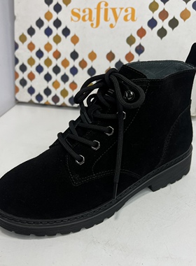 Safiya/索菲娅断码撤柜真皮女靴秋季系带休闲马丁靴时装黑色短靴