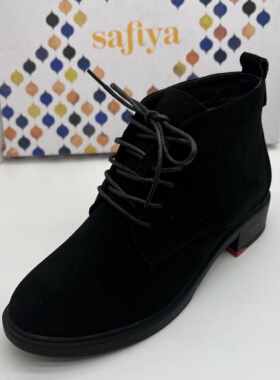 Safiya索菲娅断码撤柜真皮女靴秋冬季圆头马丁靴时尚中跟加绒短靴