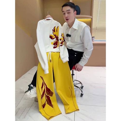 欧货休闲运动套装女2025新款春秋韩版宽松设计感印花阔腿裤两件套